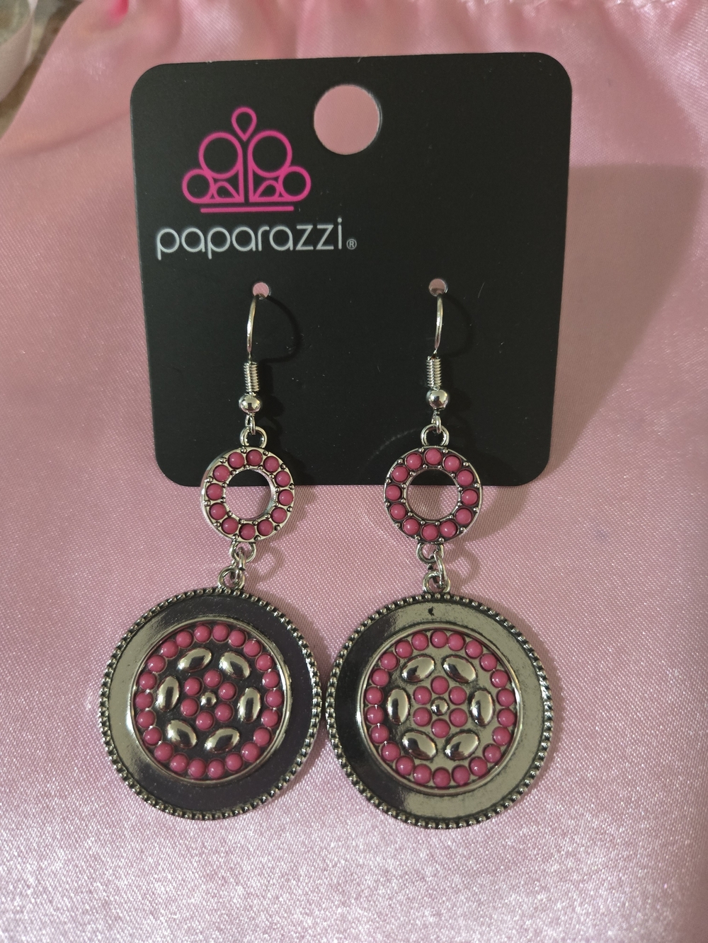 paparazzi Silver-Tone Pink Circular Drop Earrings